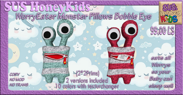 SUS HoneyKids WorryEater Monster Pillows BobbleEye BOX