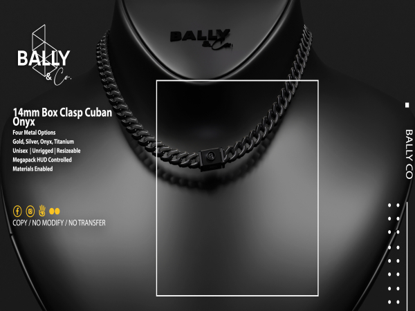 'BALLY & CO' 14mm Box Clasp Cuban Onyx