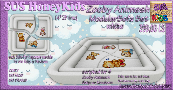 SUS HoneyKids ZoobyAnimesh ModularSofa Set white BOX
