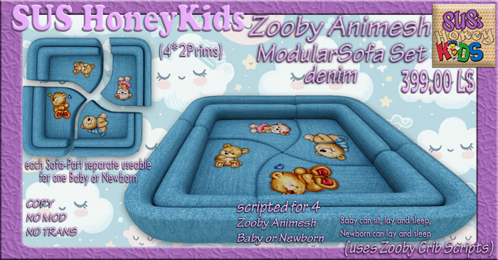 SUS HoneyKids ZoobyAnimesh ModularSofa Set denim BOX