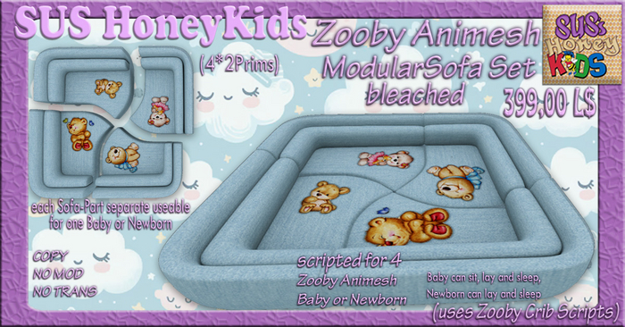 SUS HoneyKids ZoobyAnimesh ModularSofa Set bleached BOX