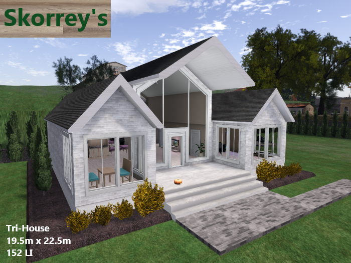 Tri-House Full Frontal View Many Lights for 1024 or larger. Quality Mesh Prefab  