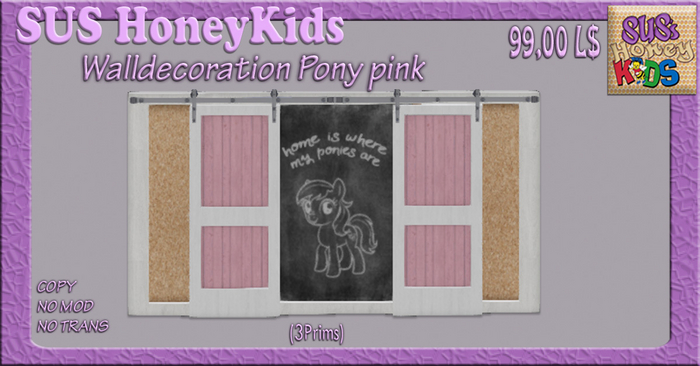 SUS HoneyKids WallDecoration Pony pink BOX