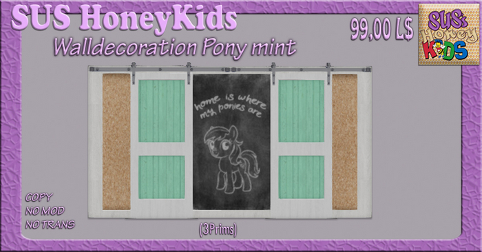 SUS HoneyKids WallDecoration Pony mint BOX