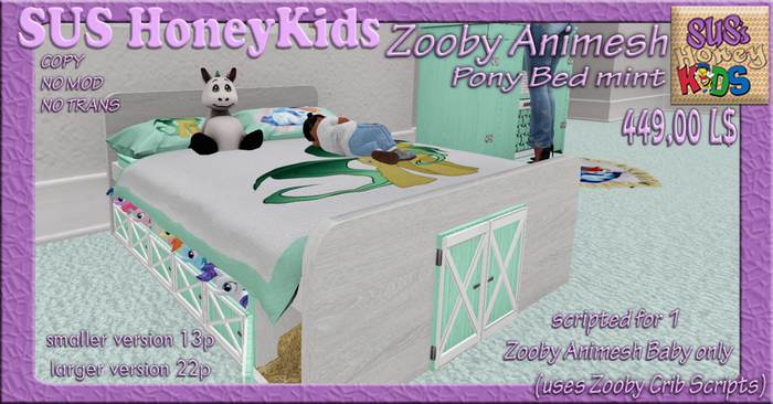 SUS HoneyKids ZoobyAnimesh PonyBed mint BOX