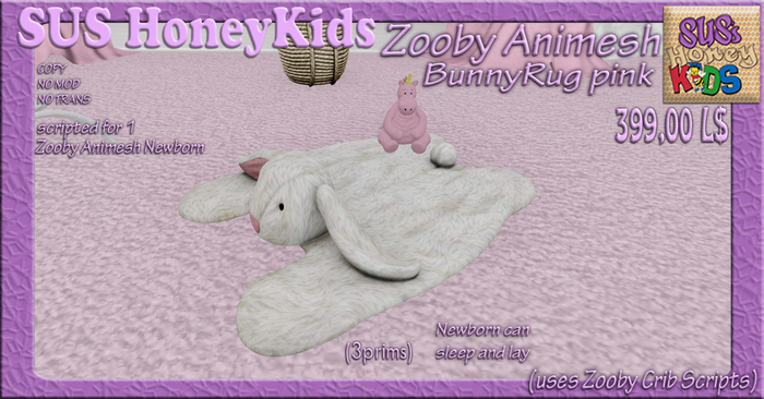 SUS HoneyKids ZoobyAnimesh BunnyRug pink BOX