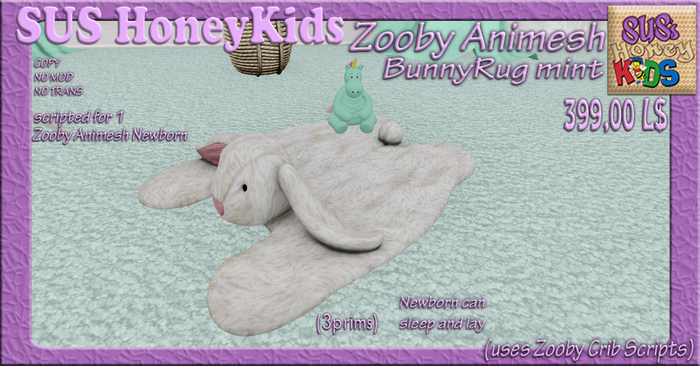 SUS HoneyKids ZoobyAnimesh BunnyRug mint BOX