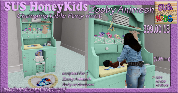 SUS HoneyKids ZoobyAnimesh ChangingTable Pony mint BOX