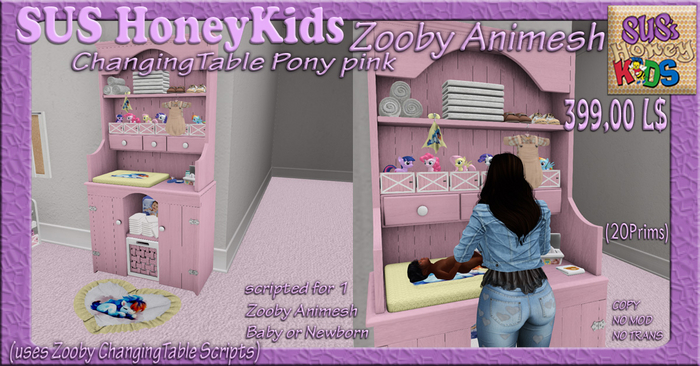 SUS HoneyKids ZoobyAnimesh ChangingTable Pony pink BOX