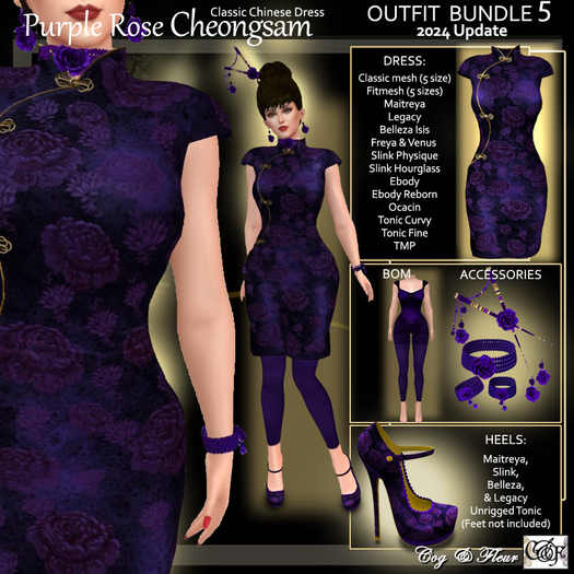 C&F Purple Rose Classic Cheongsam Outfit BUNDLE v5