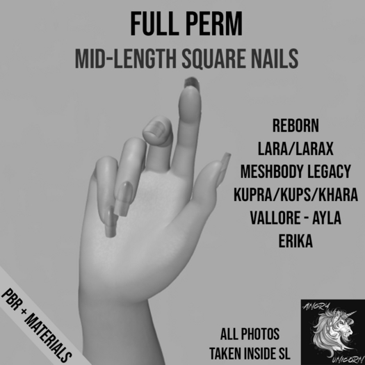 DEMO - Full Perm Mid-Length Nails - Angry Unicorn