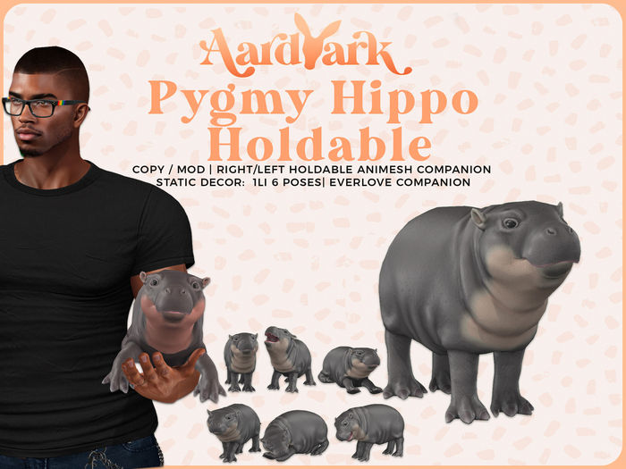 Aardvark : Pygmy Hippo Animesh Holdable - Grey 