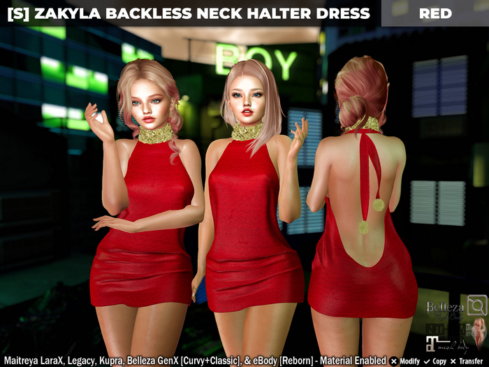 [S] Zakyla Backless Neck Halter Dress Red