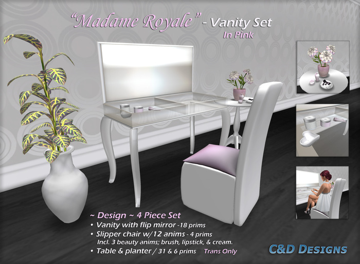 C&D Designs - "Madame Royale" - Vanity Set in Pink - DISCOUNTED 60% Off 