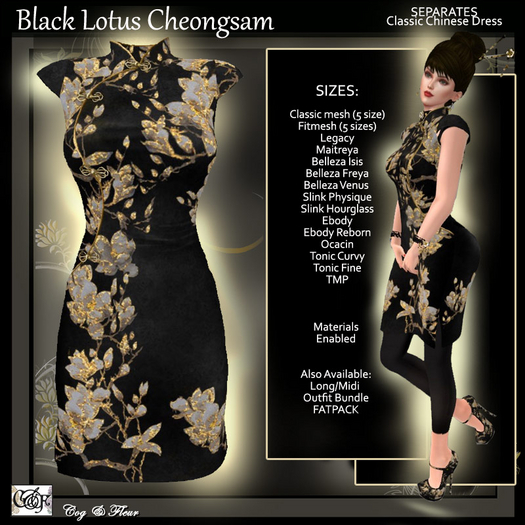 C&F Separates- Cheongsam Dress Only - BLK Lotus 5