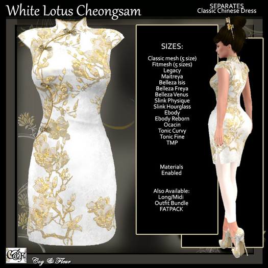 C&F Separates- Cheongsam Dress Only - White Lotus 5
