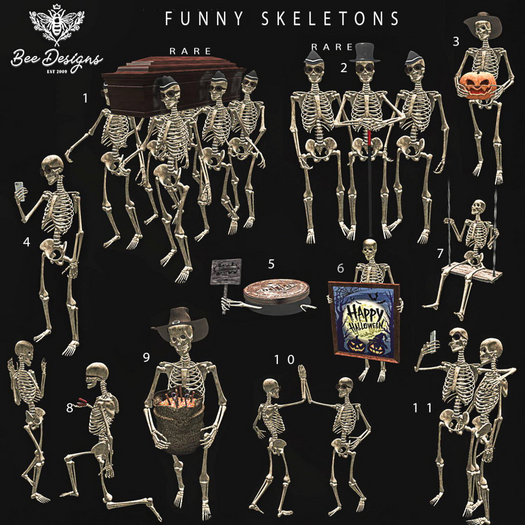 01 Bee Designs Funny Skeletons RARE