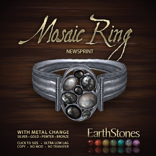 EarthStones Mosaic Ring - Newsprint (BOX)
