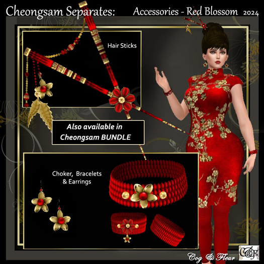 C&F Separates: Red / Gold Blossom Jewelry Set