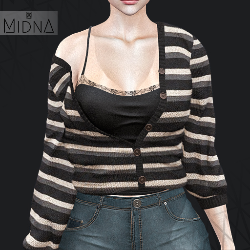 MIDNA - Reeve Cardigan Striped Ed. - BLACK&GREY[ADD]