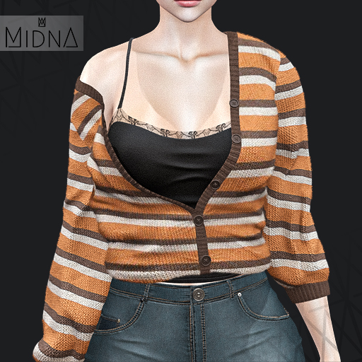 MIDNA - Reeve Cardigan Striped Ed. - BROWN&ORANGE [ADD]