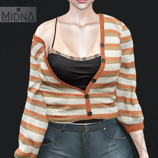 MIDNA - Reeve Cardigan Striped Ed. - ORANGE&BEIGE [ADD]