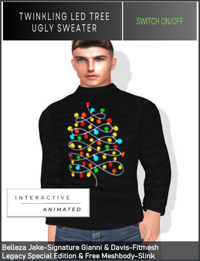 MEN'S LED TREE UGLY SWEATER- FOR SIGNATURE GIANNI BELLEZA JAKE-FREE LEGACY & SPECIAL EDITION MESHBODY-FITMESH CLASSIC