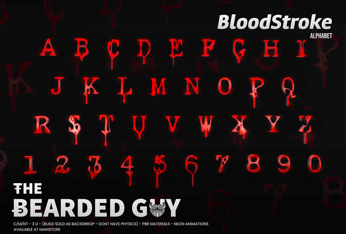 Pack Blood Stroke Neon Alphabet - The Bearded Guy