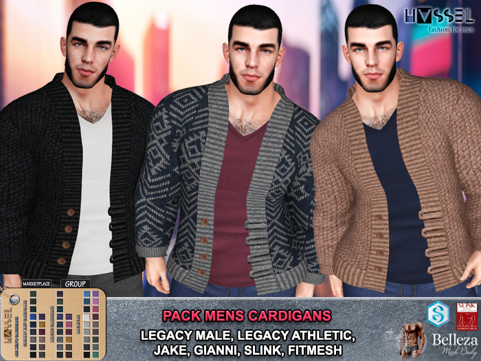 (HASSEL) PACK MENS OPEN FRONT CHUNKY KNIT CARDIGANS SWEATERS LEGACY MALE, LEGACY ATHLETIC, JAKE, GIANNI, SLINK MALE 455