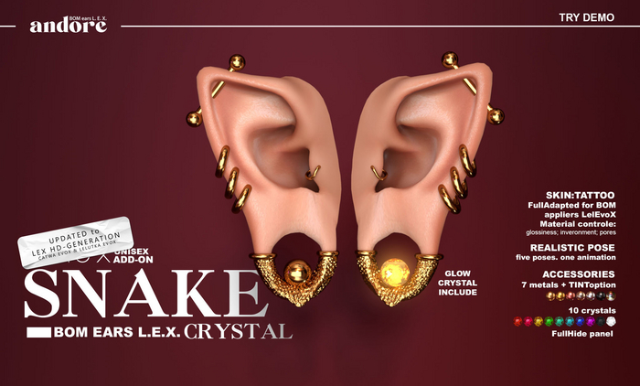 LEX - *acc+ears* - Snake Crystal (f\m) ♥ LELUTKA ♥ CATWA ♥ EVOX