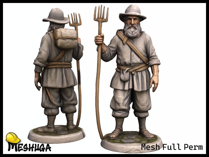 Meshuga Medieval Peasant Statue FULL PERM MESH