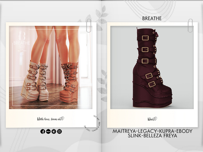 [BREATHE]-Kazusu Boots-Wine-( For Maitreya Lara & eBody & Kupra & Slink and Belleza-F)