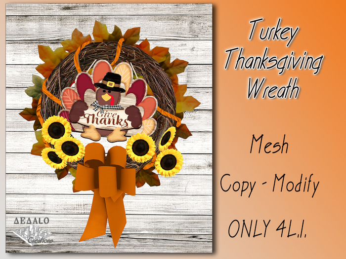 Turkey Thanksgiving Wreath - Mesh - * SPECIAL PRICE Happy Thanksgiving Day Promo * - Dedalo Creations -