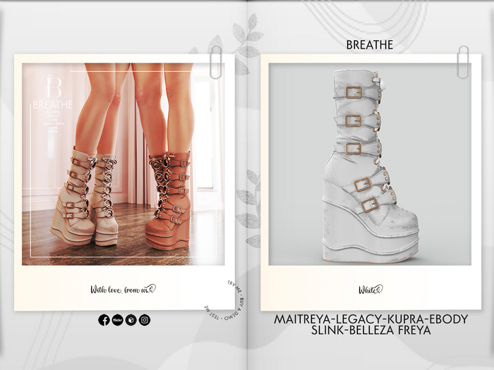 [BREATHE]-Kazusu Boots-White-( For Maitreya Lara & eBody & Kupra & Slink and Belleza-F)