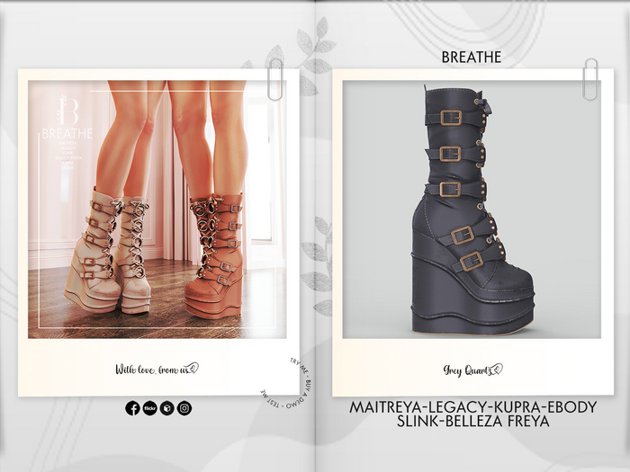 [BREATHE]-Kazusu Boots-Quartz Grey-( For Maitreya Lara & eBody & Kupra & Slink and Belleza-F)