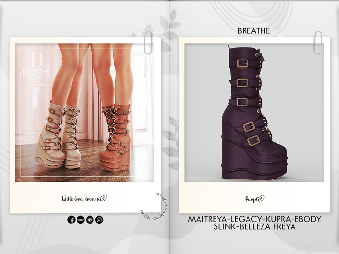 [BREATHE]-Kazusu Boots-Purple-( For Maitreya Lara & eBody & Kupra & Slink and Belleza-F)
