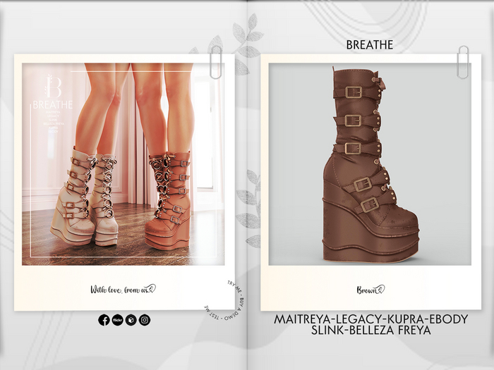 [BREATHE]-Kazusu Boots-Brown-( For Maitreya Lara & eBody & Kupra & Slink and Belleza-F)