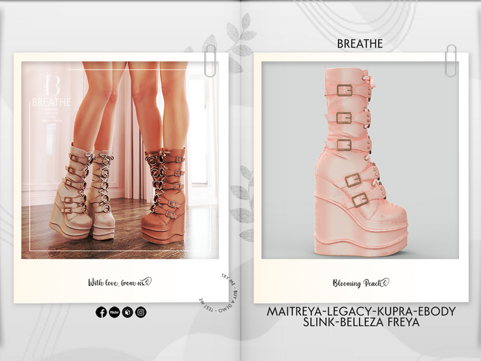 [BREATHE]-Kazusu Boots-Blooming Peach-( For Maitreya Lara & eBody & Kupra & Slink and Belleza-F)