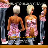 Conjunto Blusa abierta y Jean floral