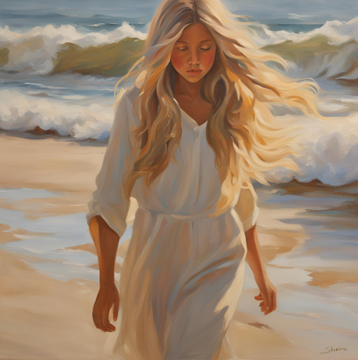 Girl on the Beach Canvas Painting