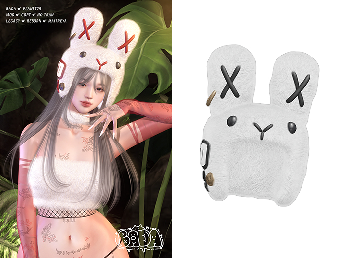" BADA " Bunny HeadMask White