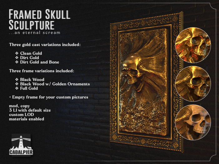 [CABALPIER] Framed Skull Sculpture - Gold