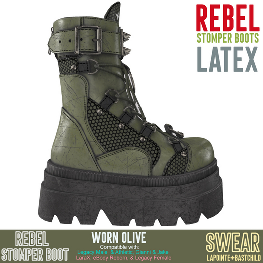 Combat Boots - Rebel Stomper - LATEX WORN OLIVE