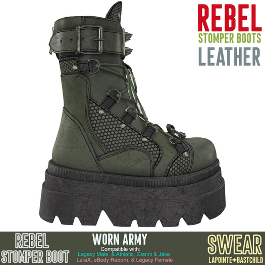 Combat Boots - Rebel Stomper - LEATHER WORN ARMY