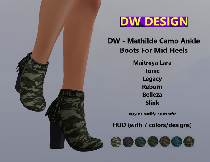 DEMO DW - Mathilde Camo Ankle Boots For Mid HeeLs
