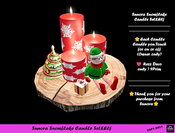 Sunora Snowflake Candle Set&Elf