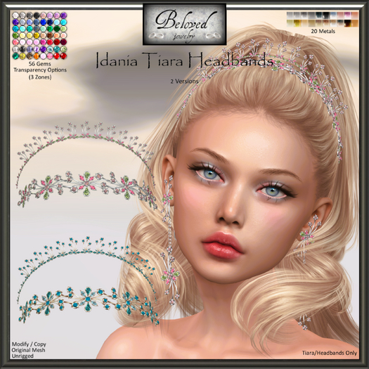 Beloved Jewelry : Idania Tiara Headband Set (Texture Change) Floral Hair Accessory, Floral Crown, Diamond 