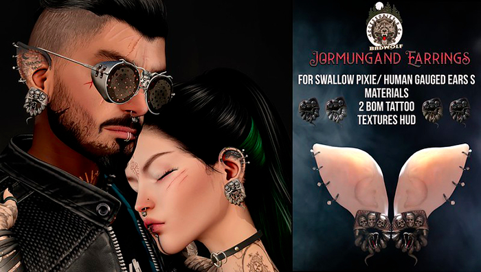 Badwolf  - Jormungand Earrings Swallow Gauged/Pixie S