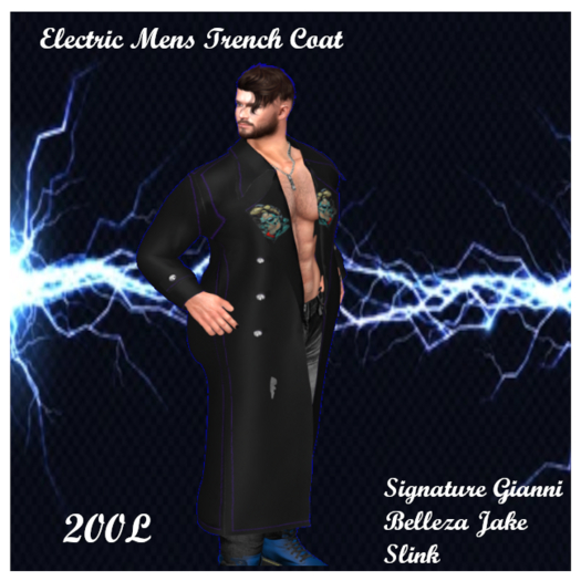 Electric Mens Trench Coat Black Skull  add me