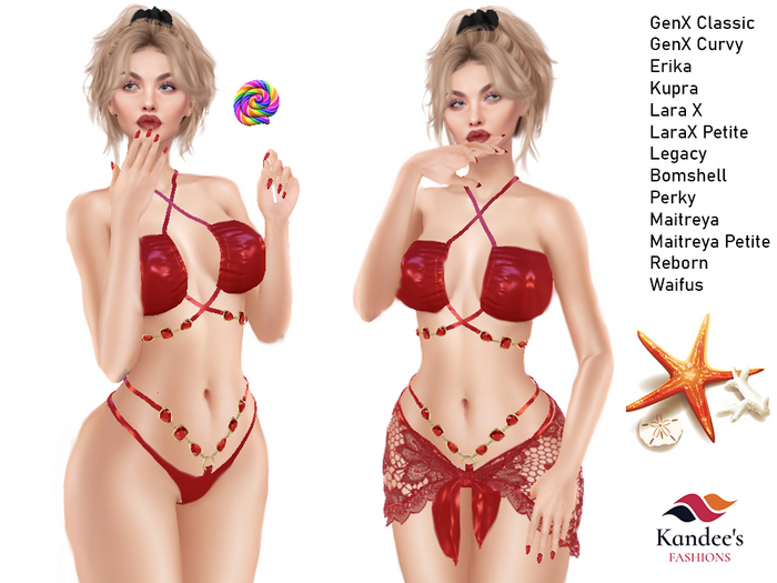Latex Red Bikini with Gems & Sarong